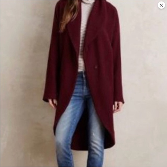 MOTH ANTHROPOLOGIE Boiled Wool Unstructured Coat Pockets Burgundy SZ MED EUC - Picture 3 of 12